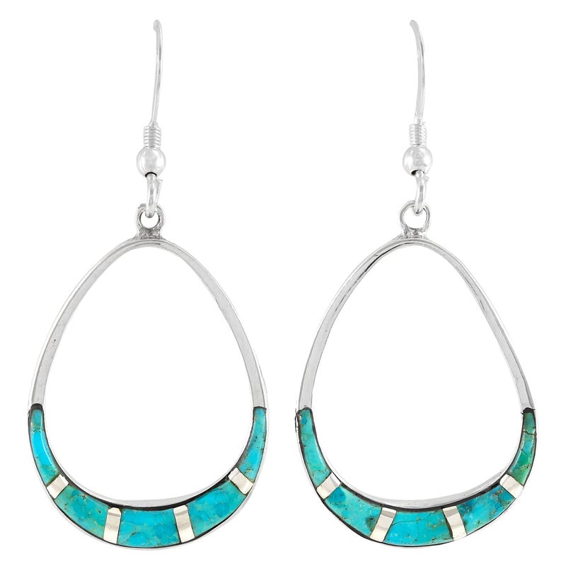 Turquoise Network 925 Sterling Silver Earrings Genuine Gemstones & Gemstones Pear-Shape Drop Dangles (Turquoise) - Image 1